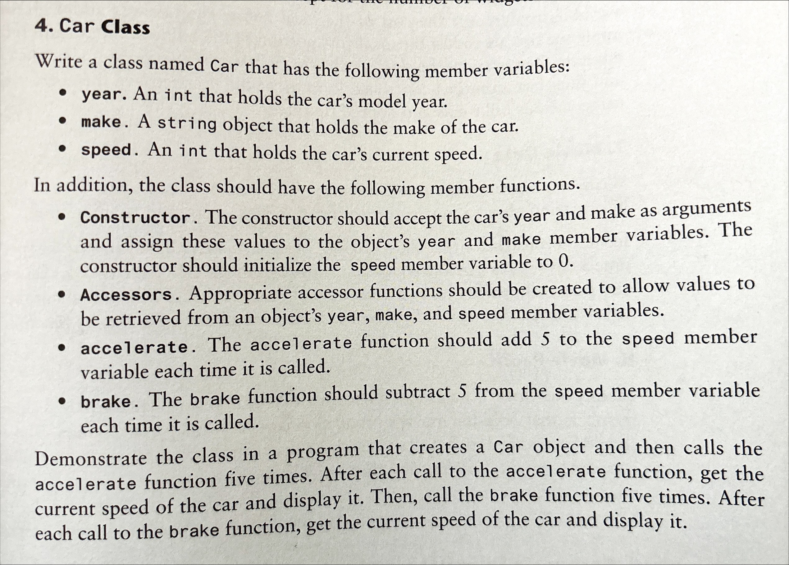 Car Class in C + + please Write a class named Car