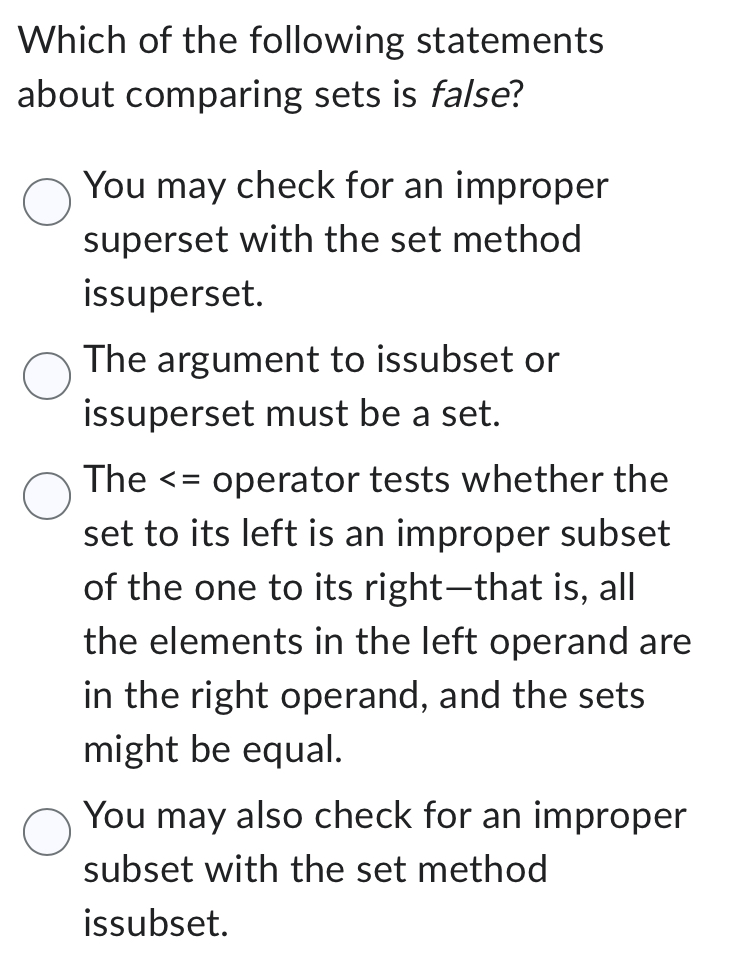 Which of the following statements about comparing