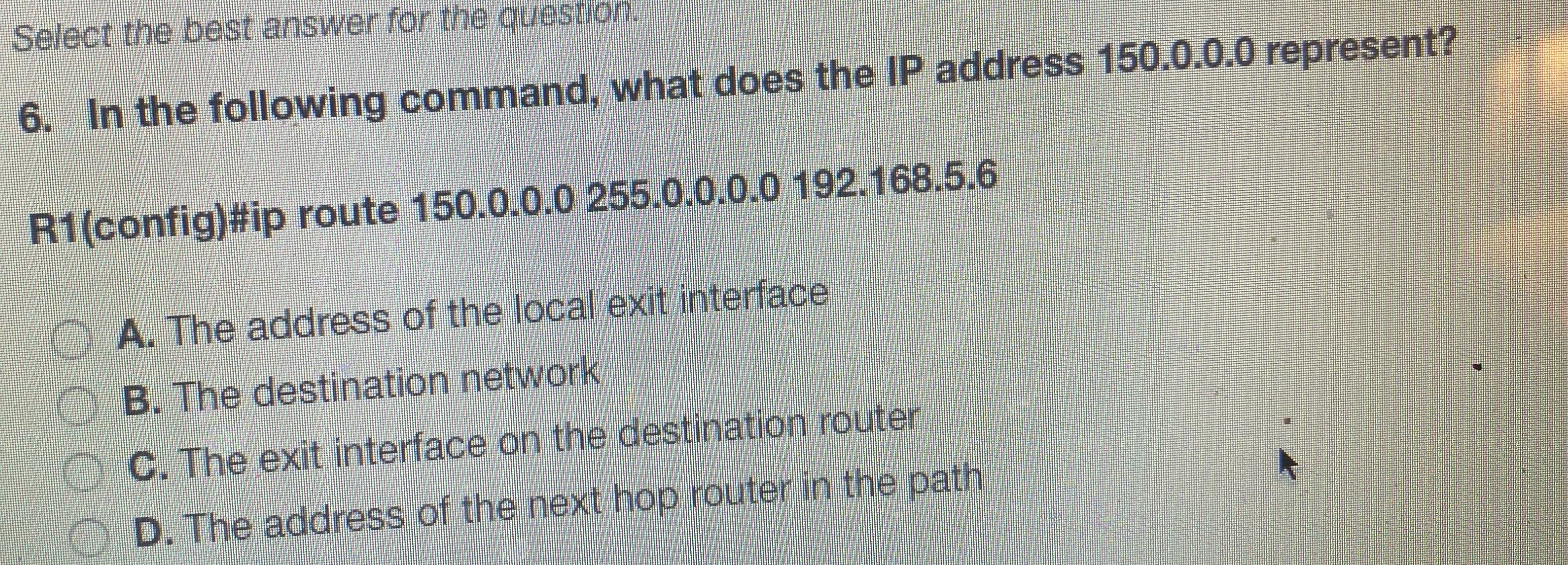In the following command, what does the IP
