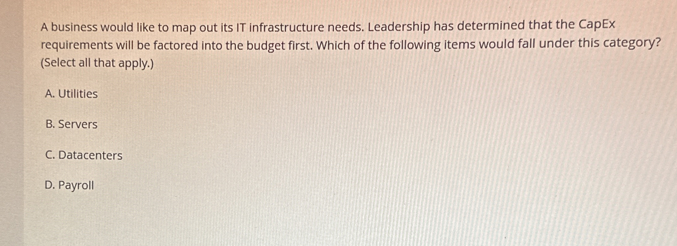 A business would like to map out its IT