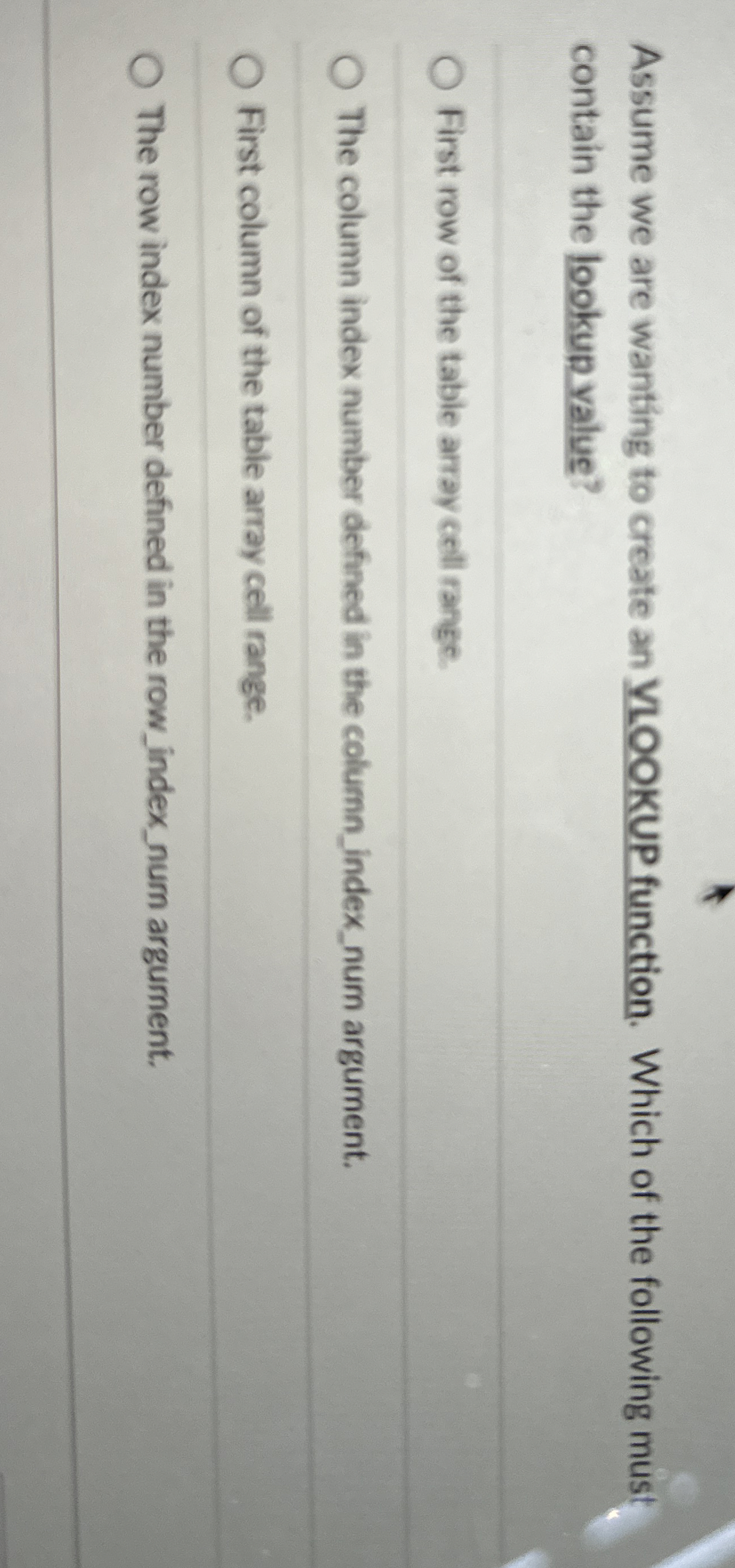 Assume we are wanting to create an YLOOKUP