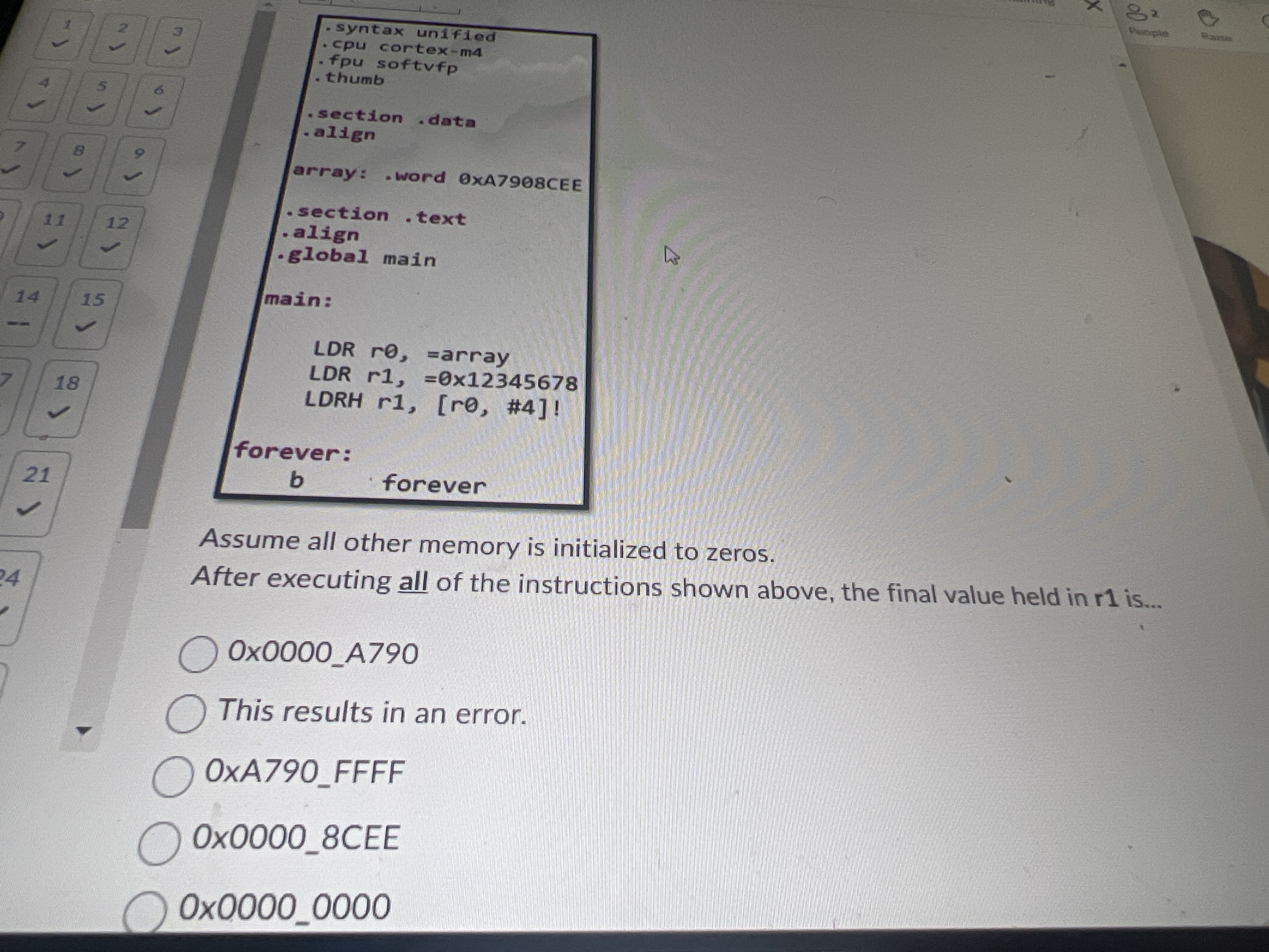 Assume all other memory is initialized to zeros.