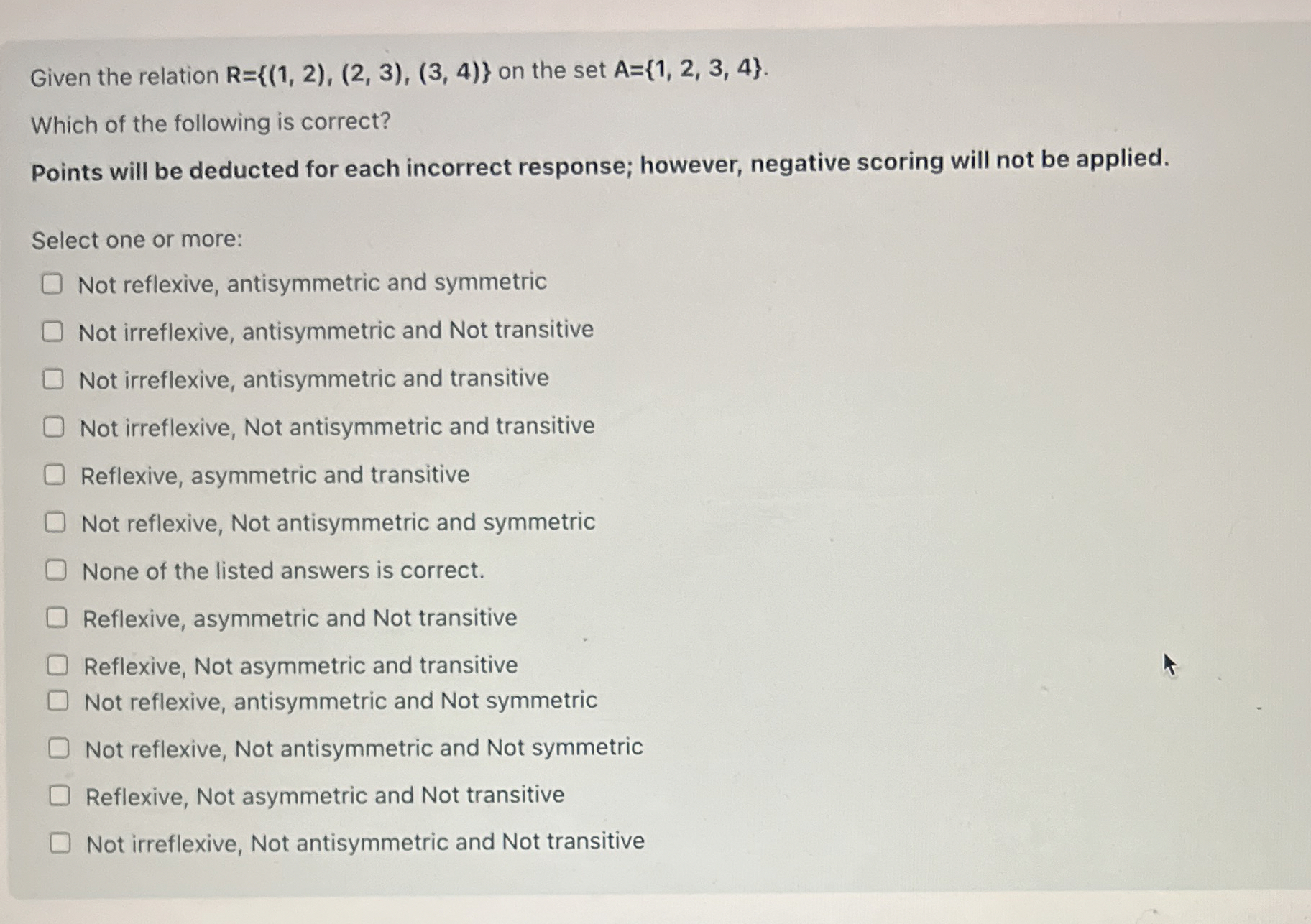 Given the relation R = { ( 1 , 2 ) , ( 2 , 3 ) ,