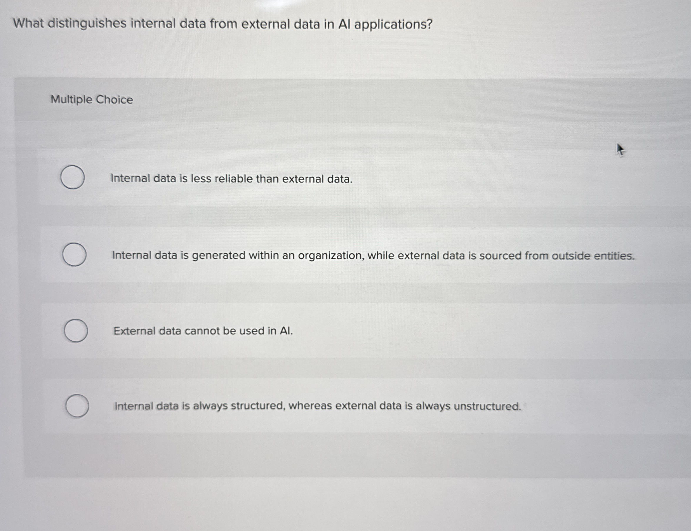 What distinguishes internal data from external
