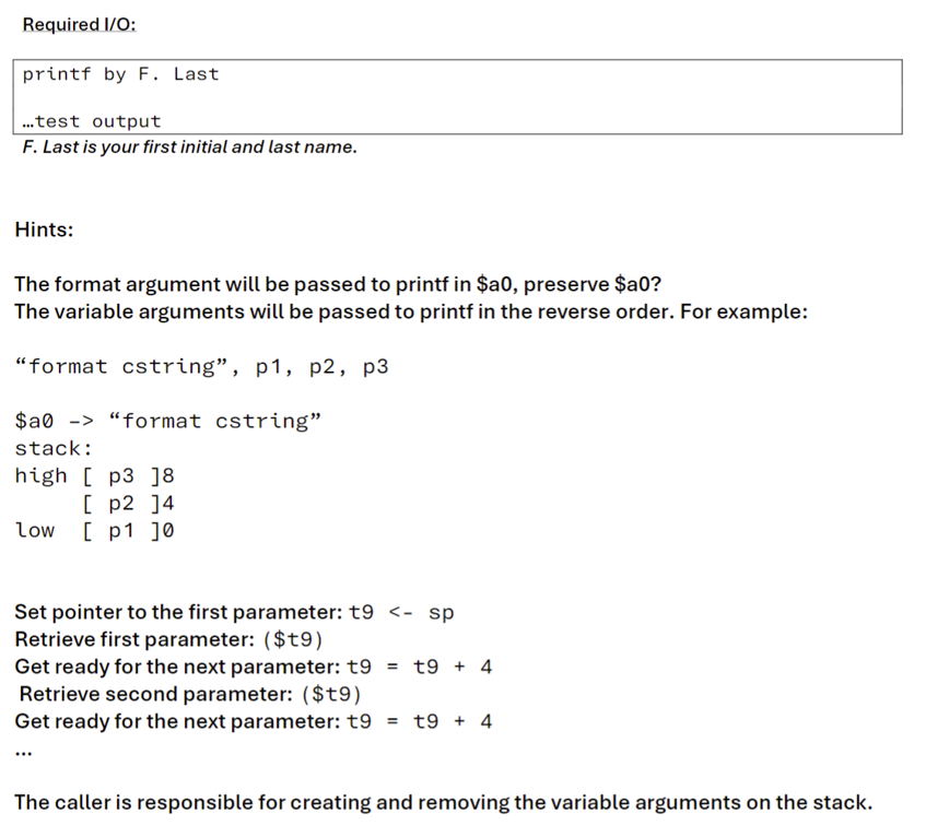 Required I / O: F . Last is your first initial
