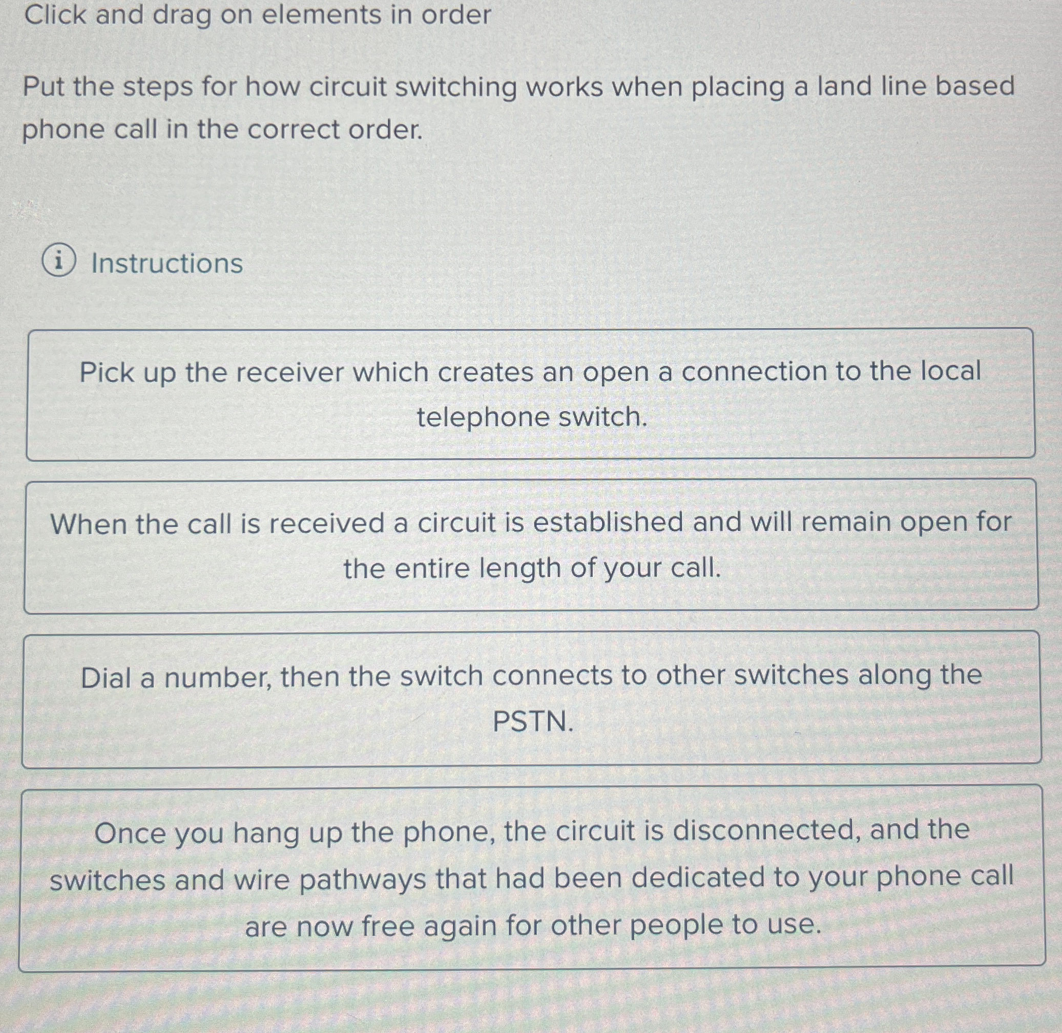 Click and drag on elements in order Put the steps