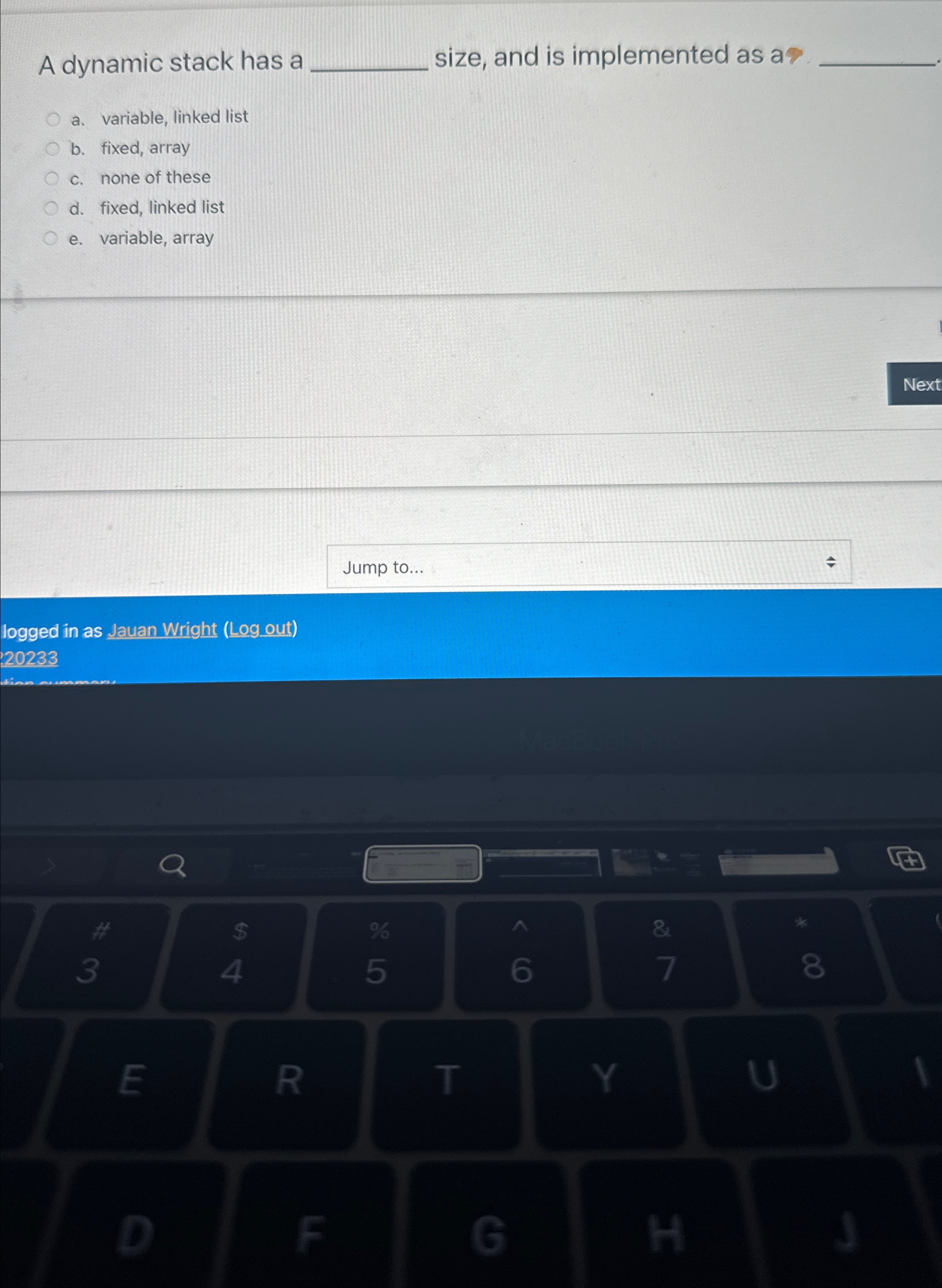 A dynamic stack has a size, and is implemented as
