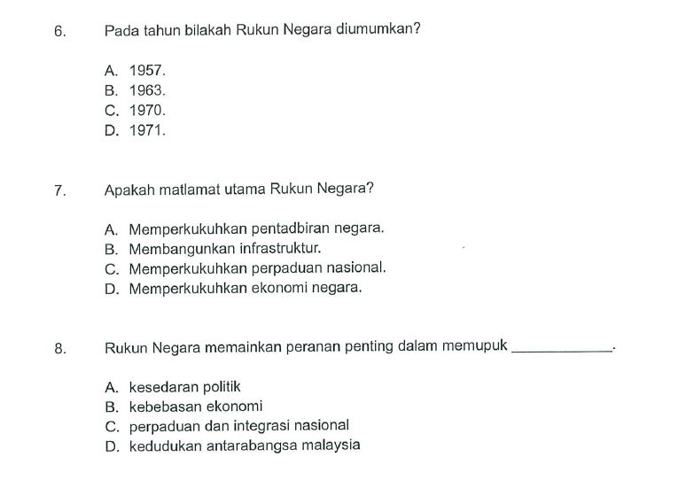 Pada tahun bilakah Rukun Negara diumumkan? A . 1