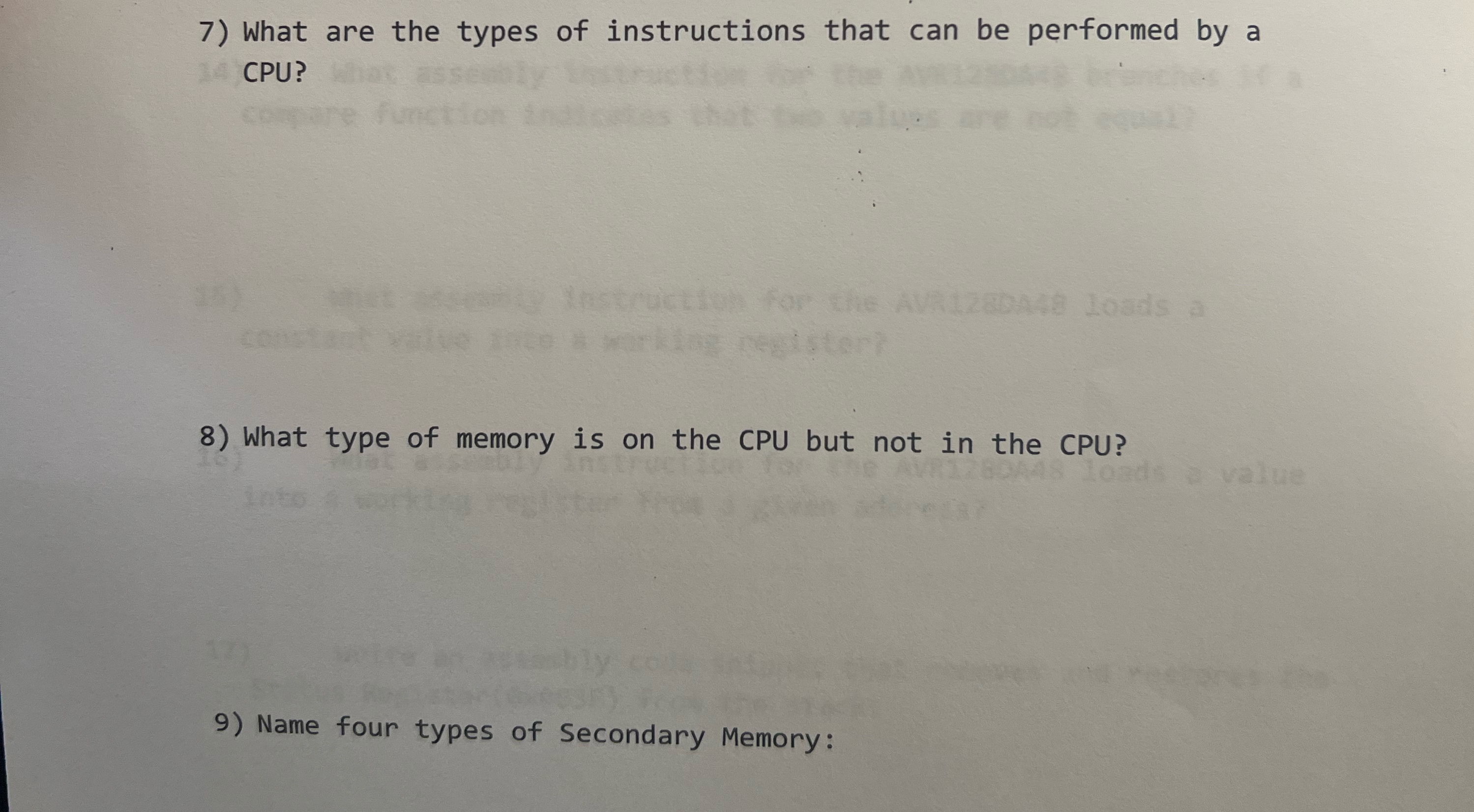 Answer 7 , 8 , 9 What are the types of