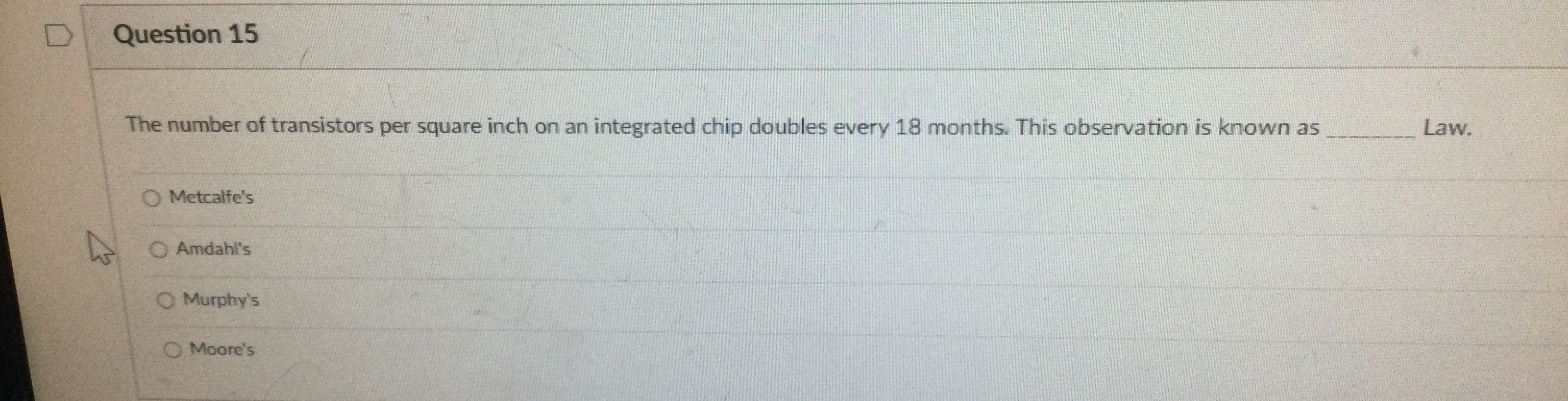 Question 1 5 The number of transistors per square