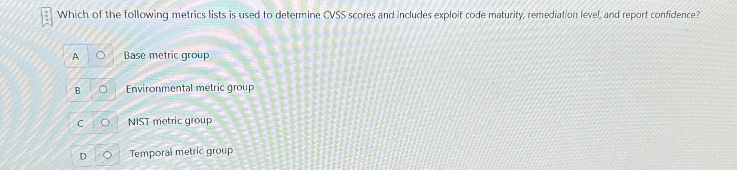 Which of the following metrics lists is used to