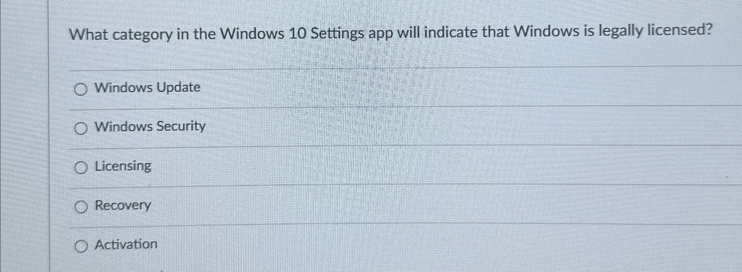 What category in the Windows 1 0 Settings app