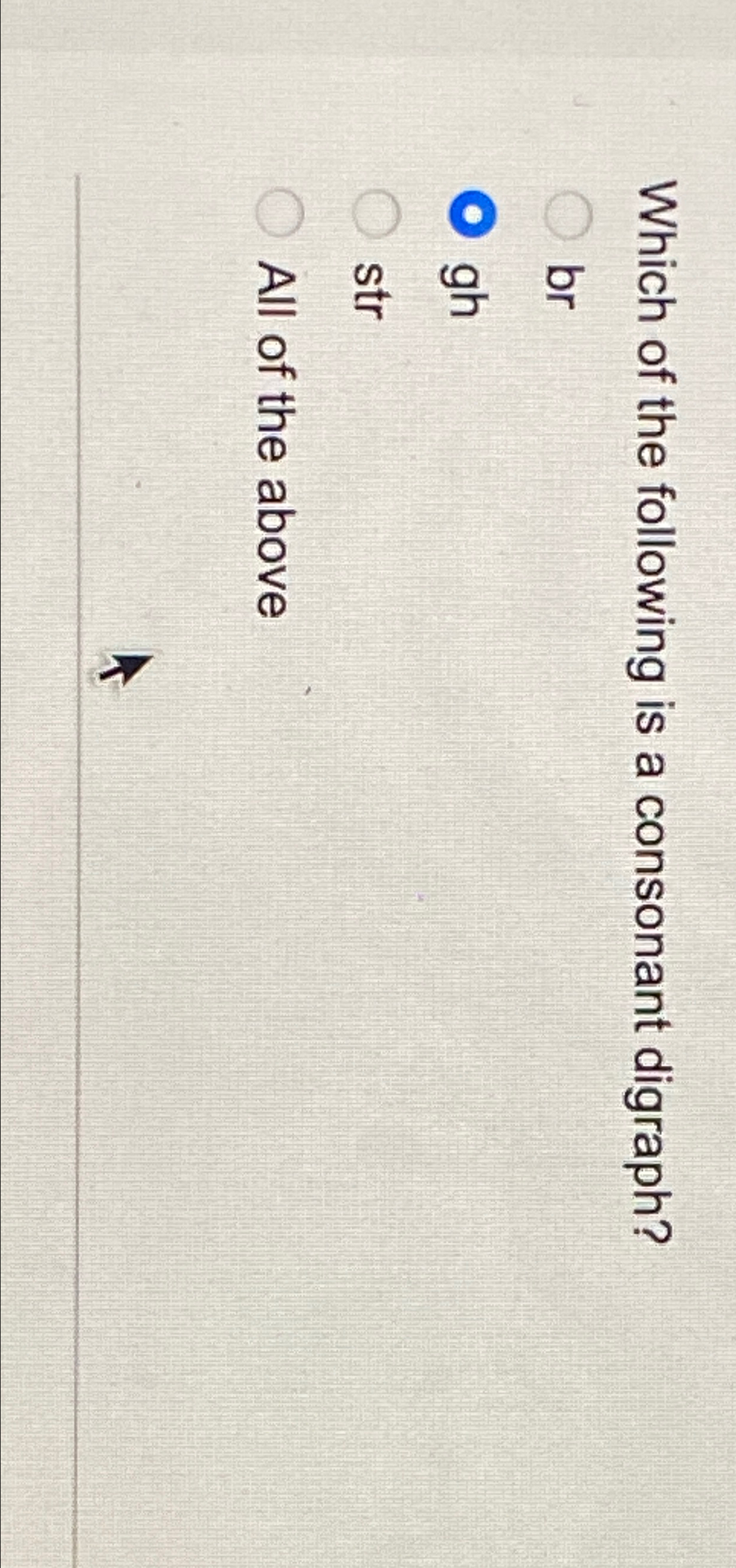 Which of the following is a consonant digraph? br
