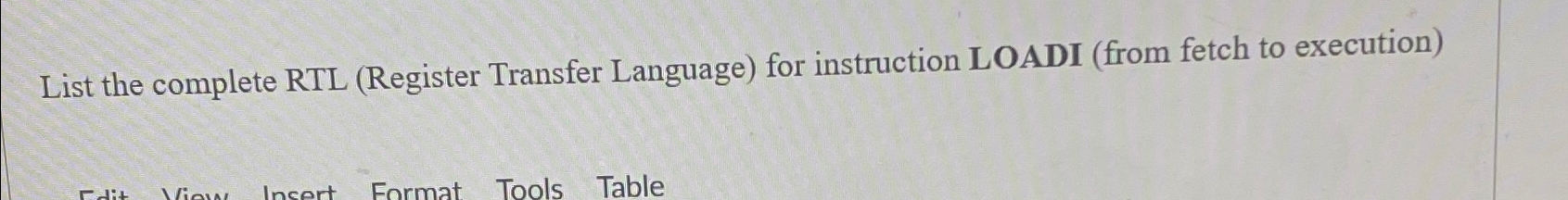 List the complete RTL ( Register Transfer