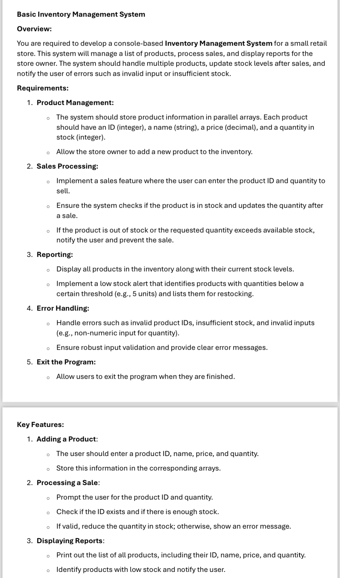 Basic Inventory Management System Overview: You