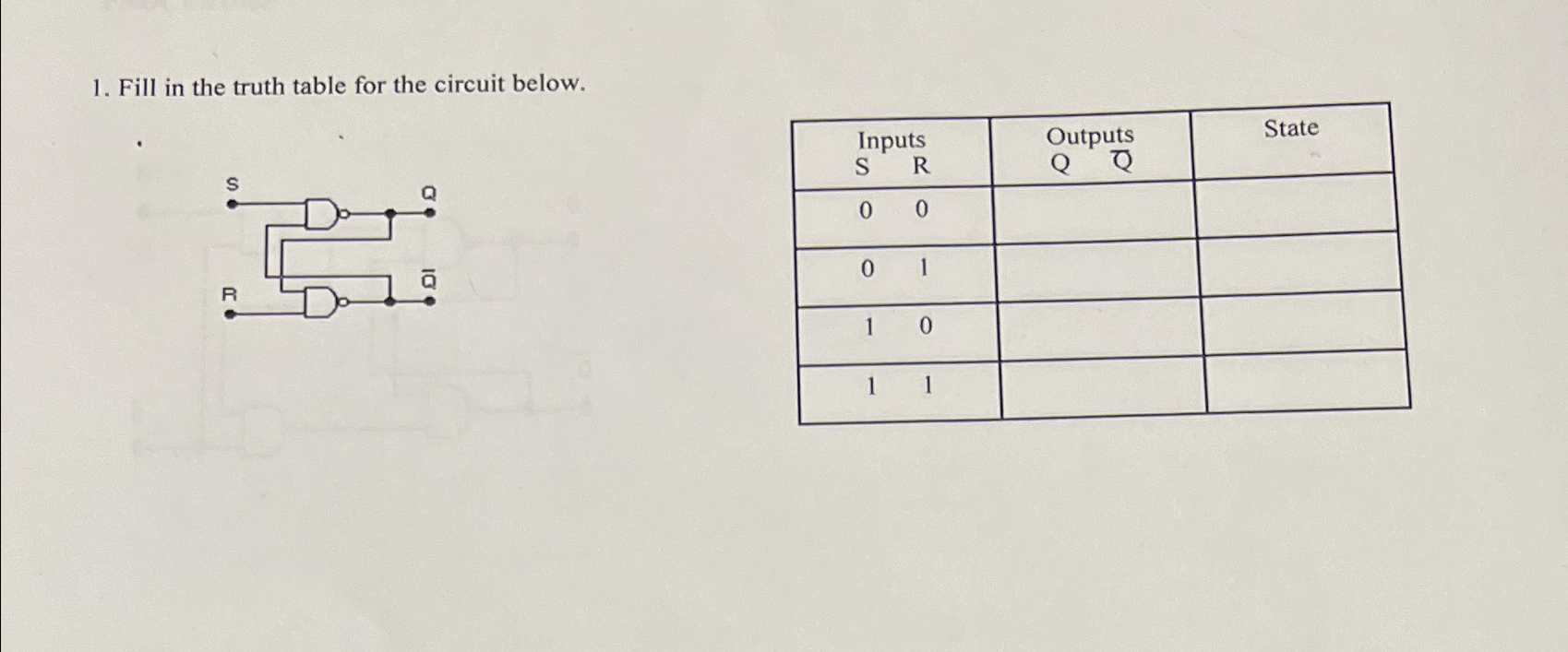 Fill in the truth table for the circuit below. \