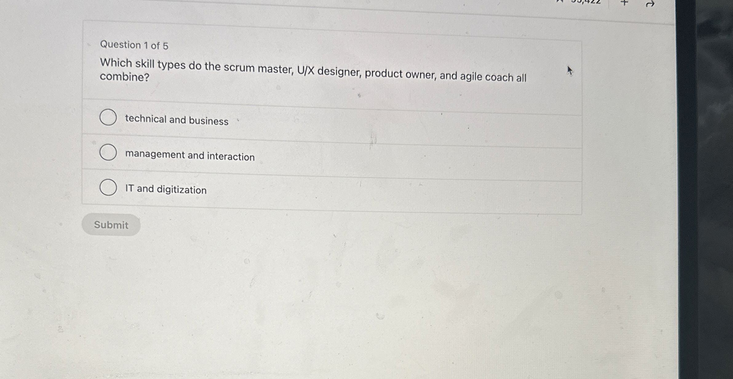 Question 1 of 5 Which skill types do the scrum