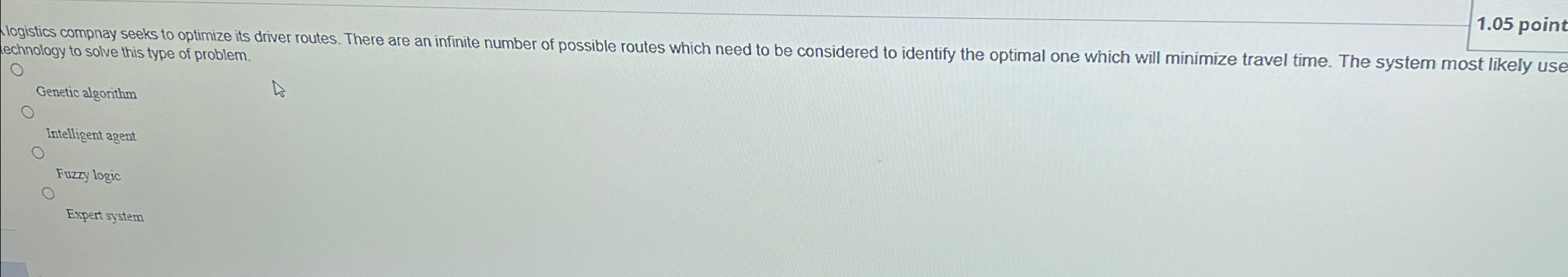 1 . 0 5 point Nogistics compnay seeks to optimize