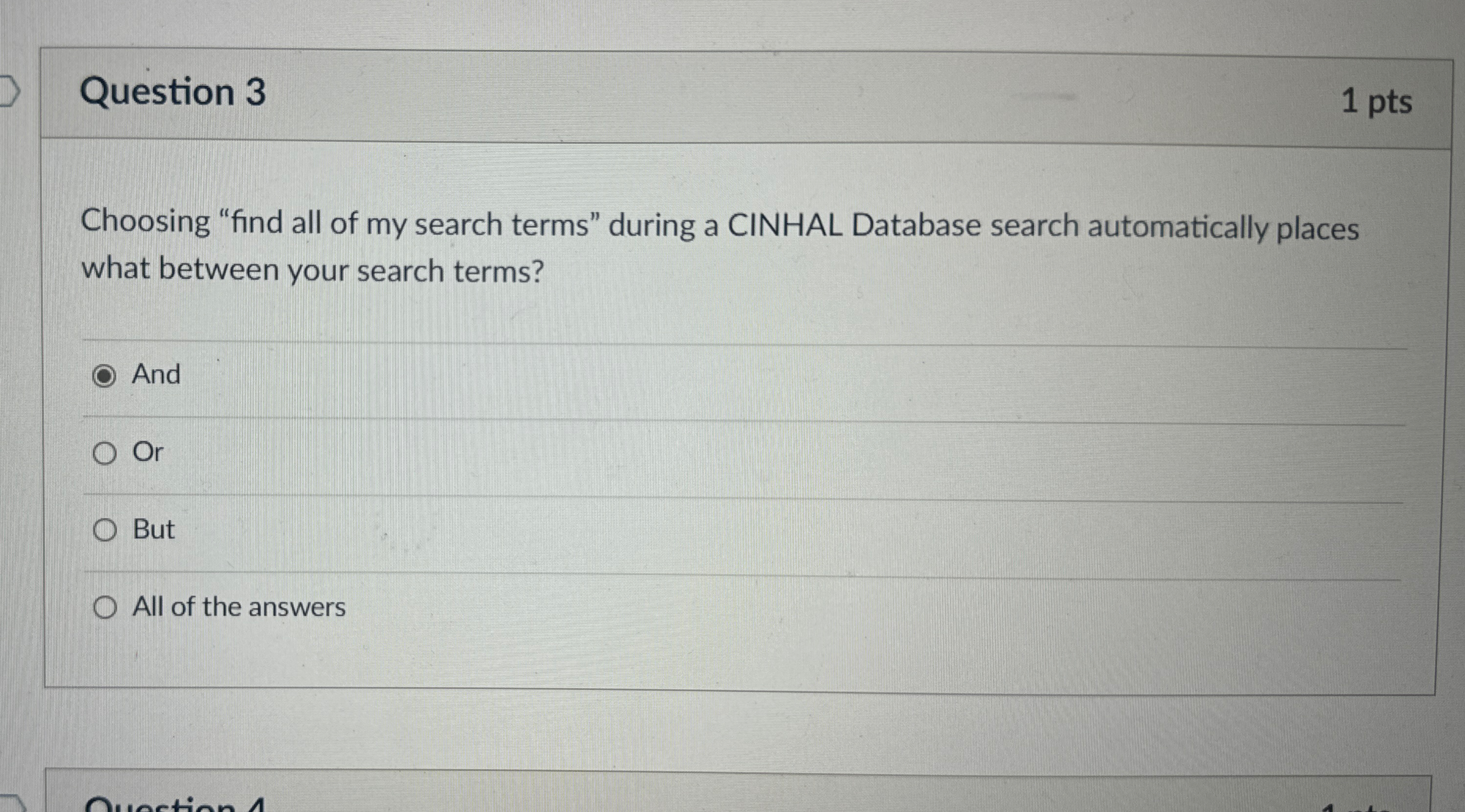 Question 3 1 pts Choosing "find all of my search