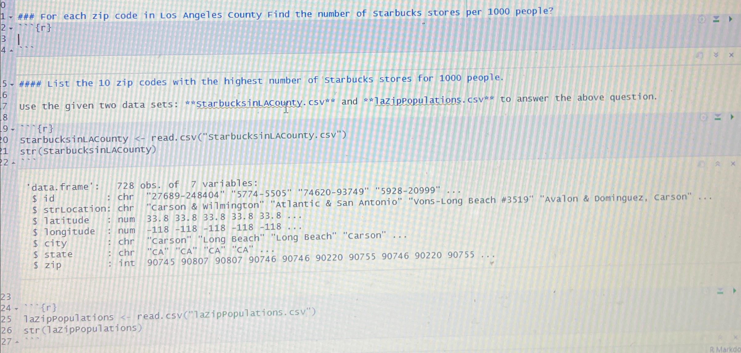 Write r code to answer the following questions
