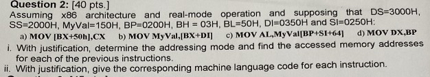 Question 2 : [ 4 0 pts . ] Assuming x 8 6