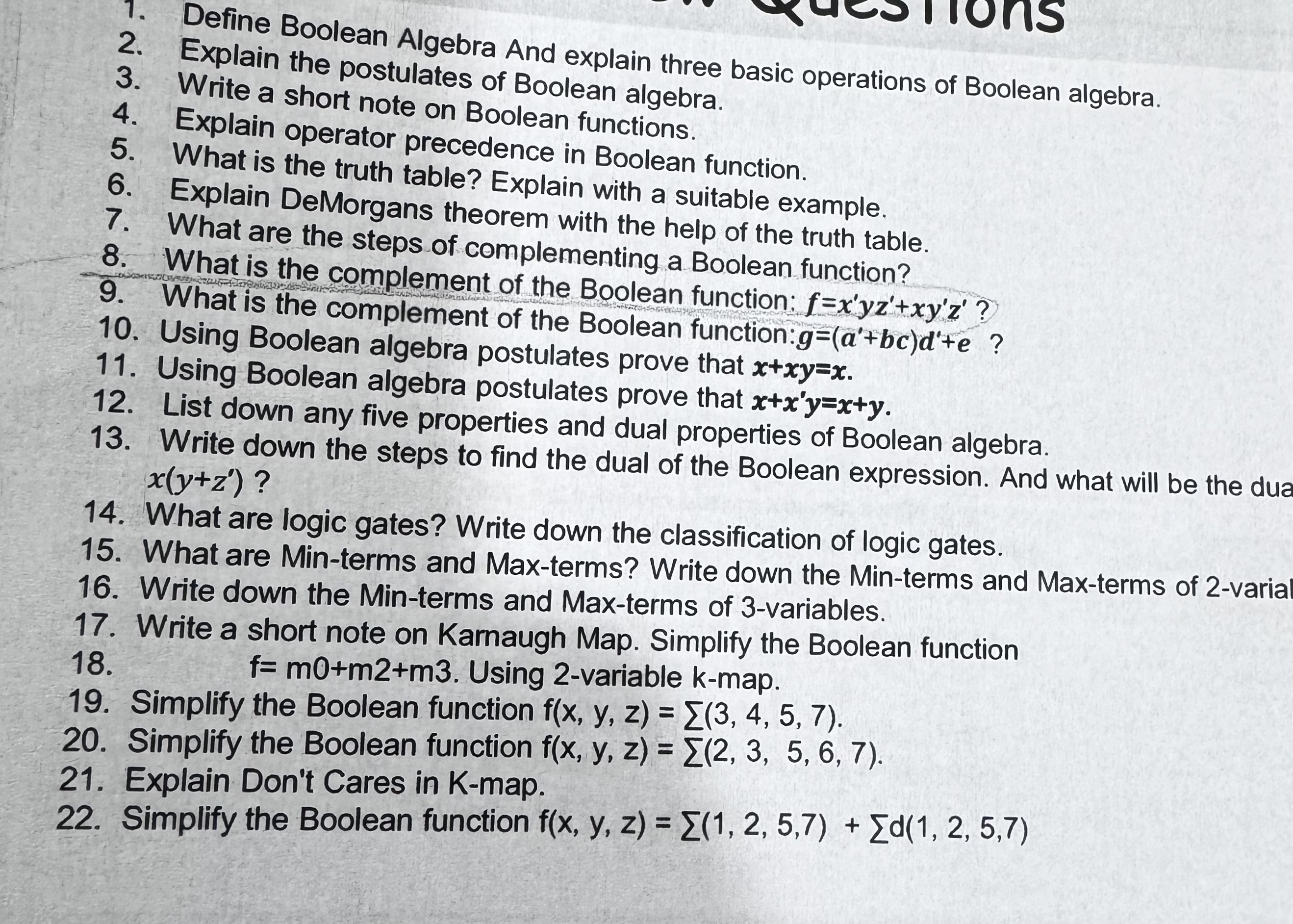 Define Boolean Algebra And explain three basic