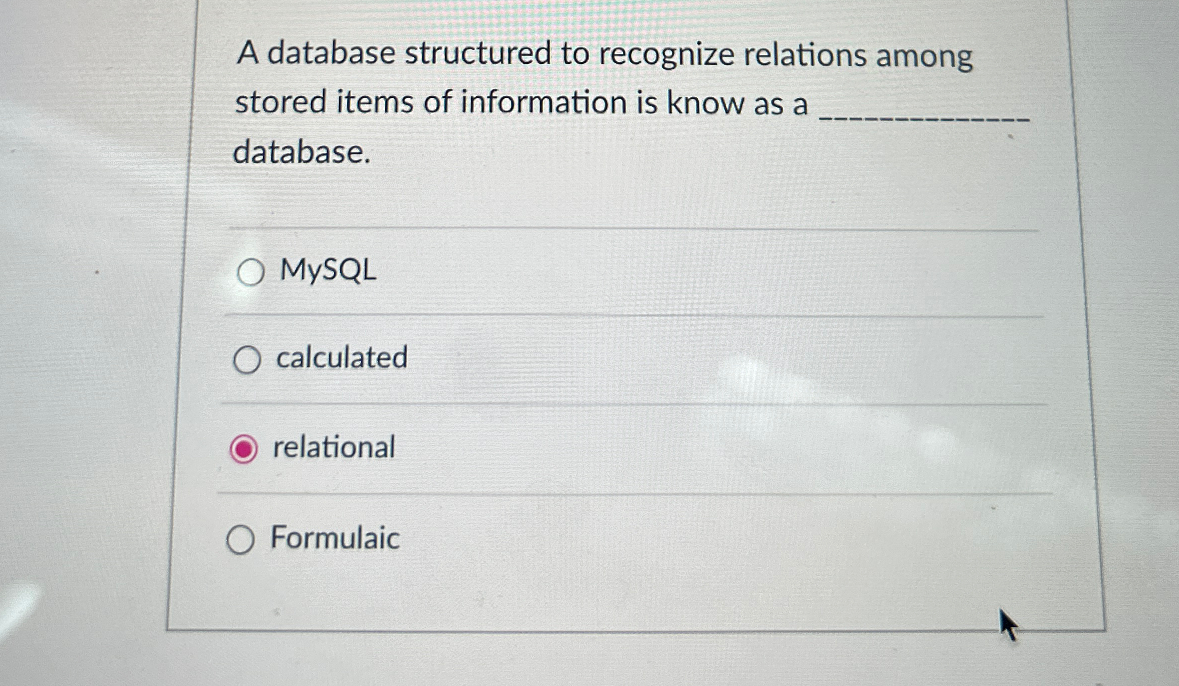 A database structured to recognize relations