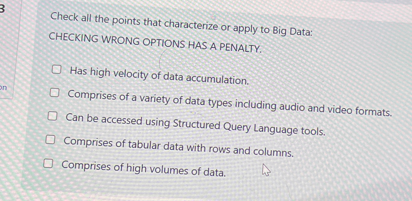 Check all the points that characterize or apply