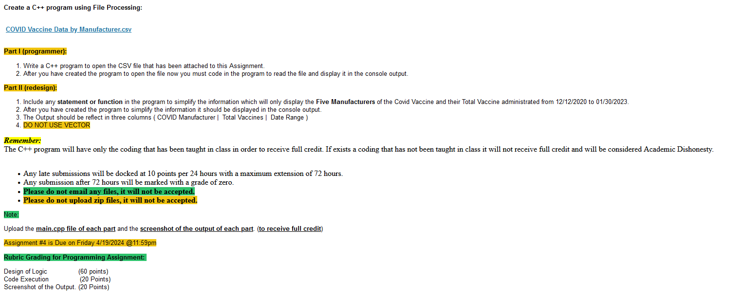 Create a C + + program using File Processing: