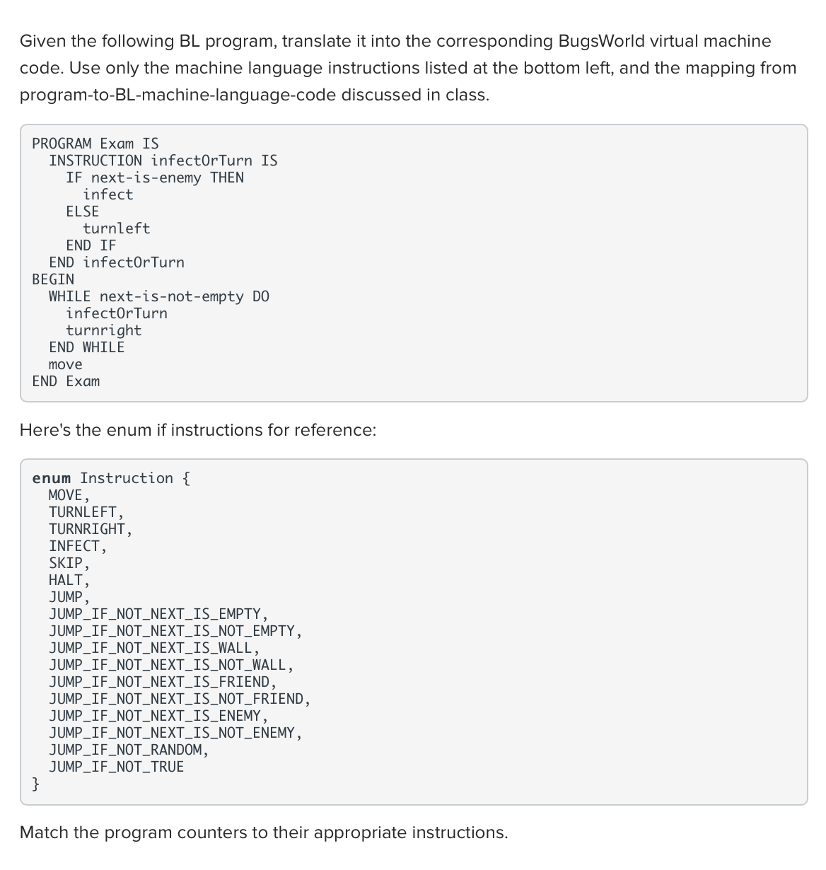 Given the following BL program, translate it into