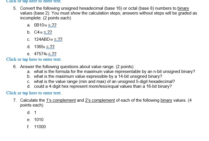Click or tap here to enter text. Convert the