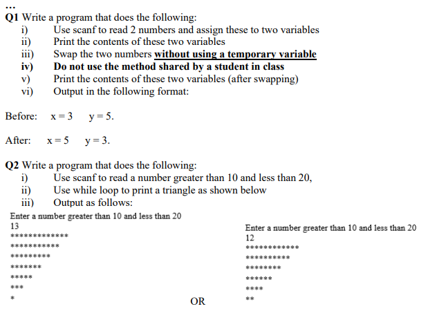 Q 1 Write a program that does the following: i )