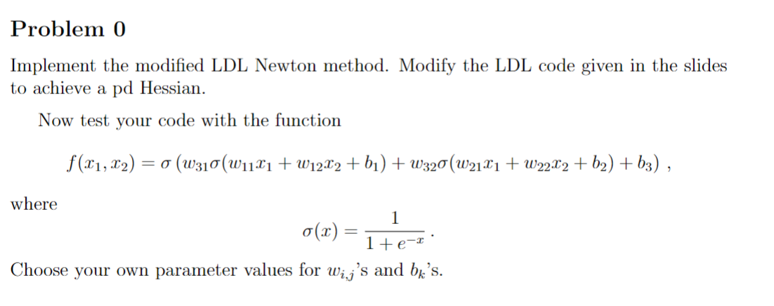 Problem 0 Implement the modified LDL Newton