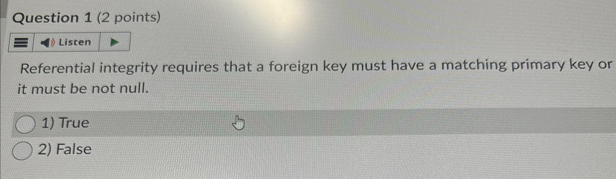 Question 1 ( 2 points ) Listen Referential