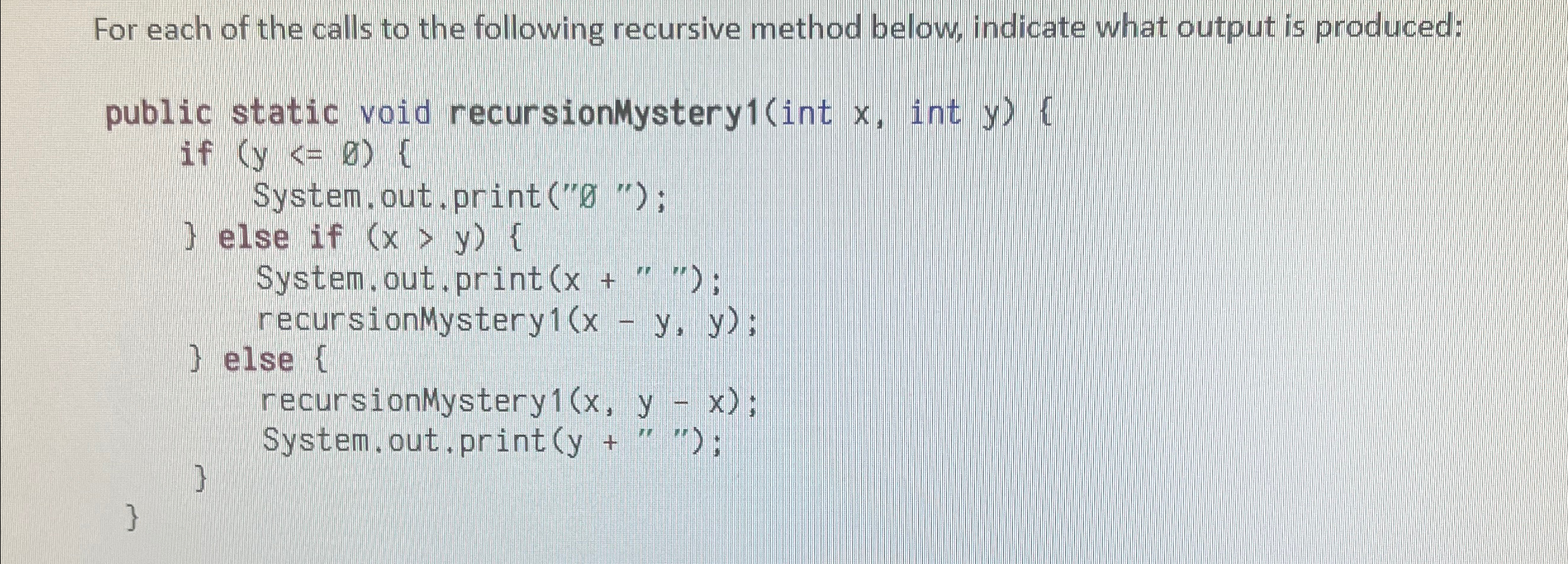 For each of the calls to the following recursive
