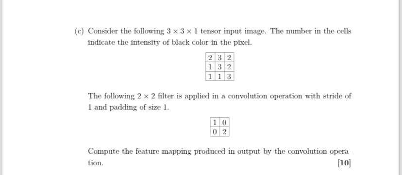 ( c ) Consider the following 3 3 1 tensor input