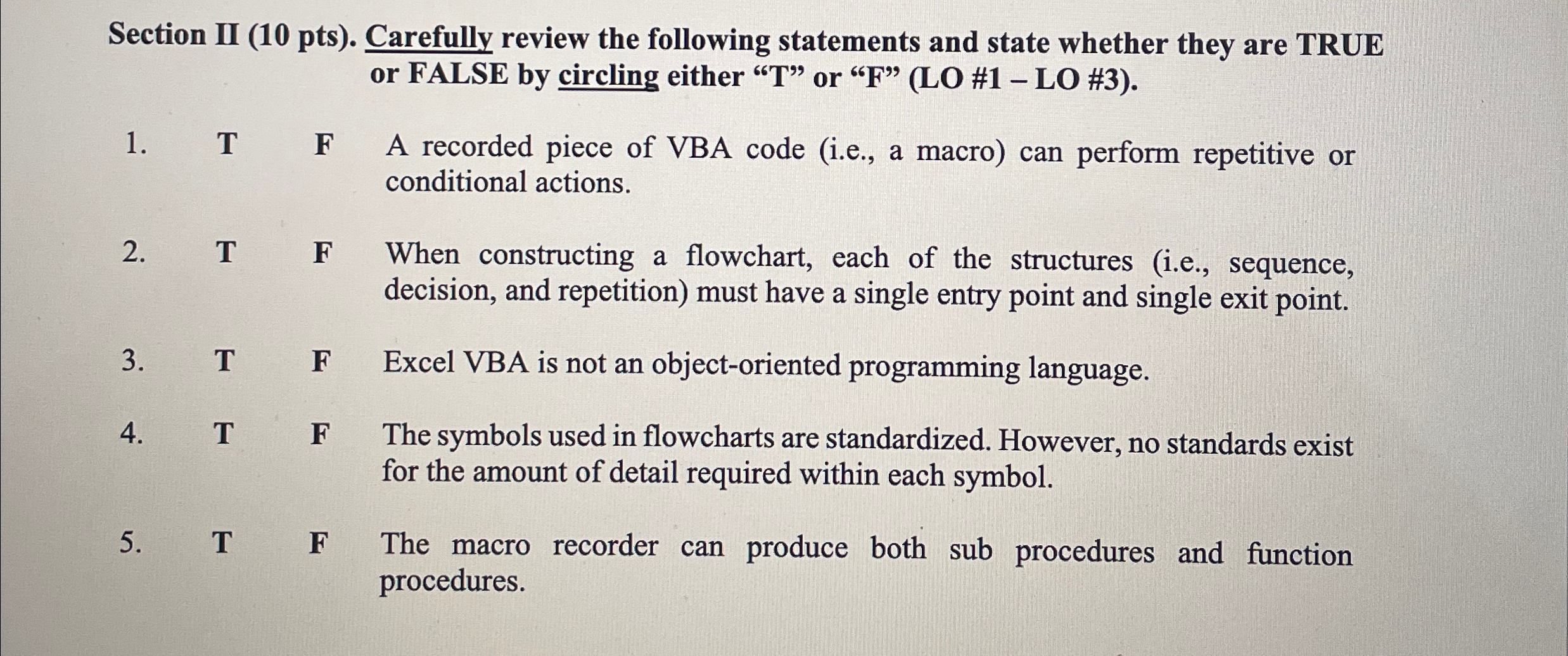 Section II ( 1 0 pts ) . Carefully review the