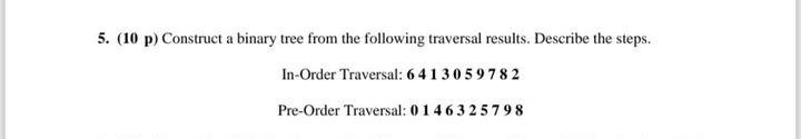 ( 1 0 p ) Construct a binary tree from the