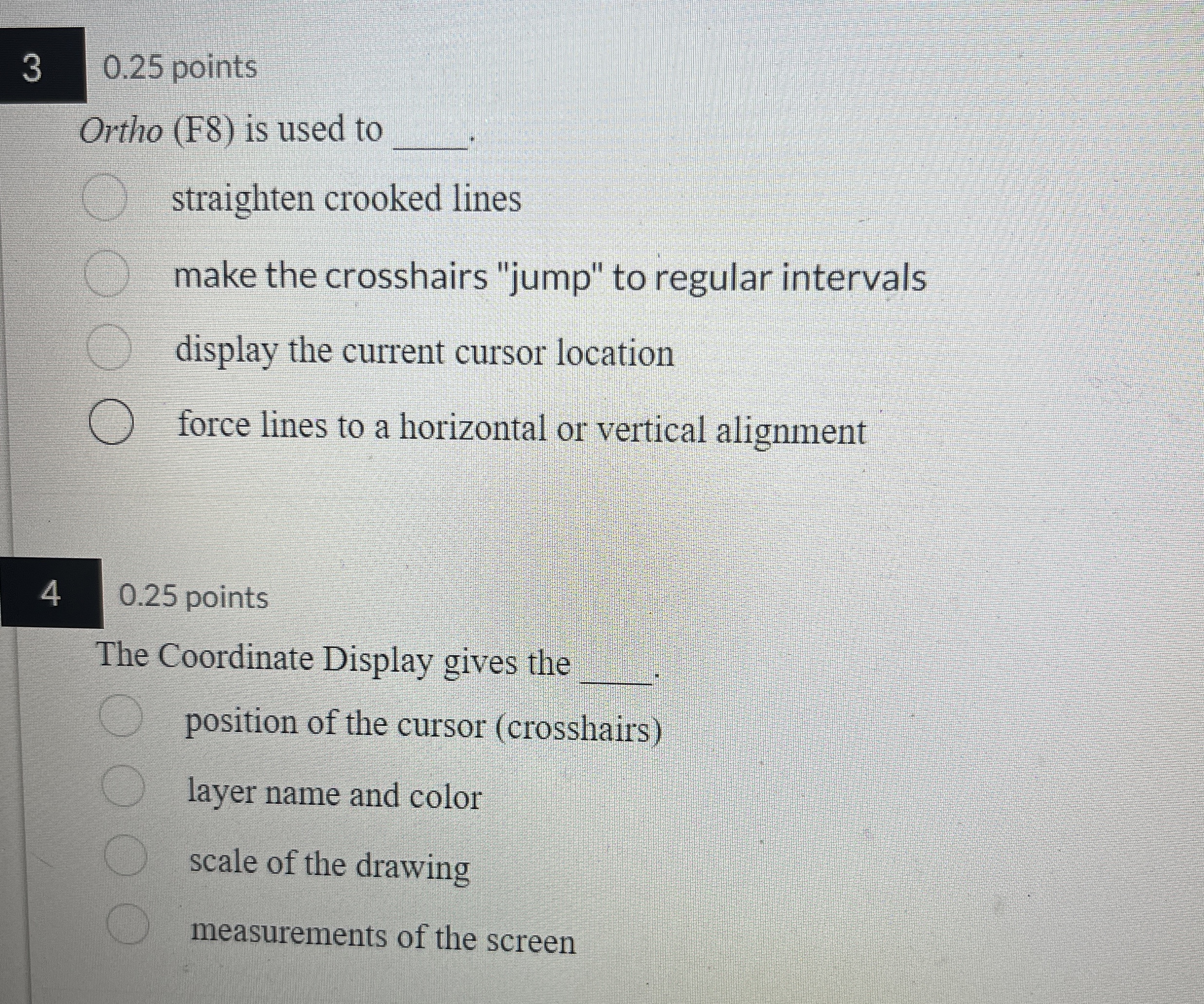 3 0 . 2 5 points Ortho ( F 8 ) is used to q ,