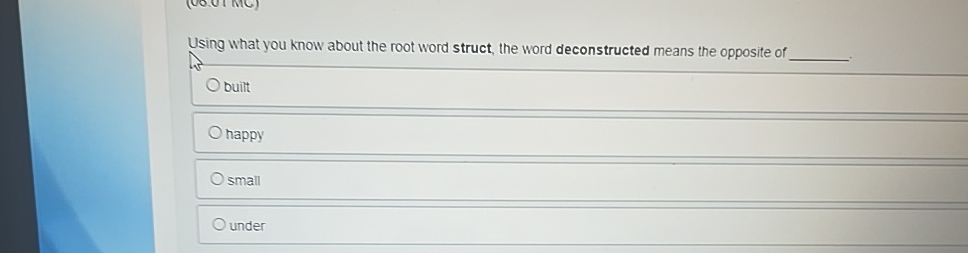 Using what you know about the root word struct,