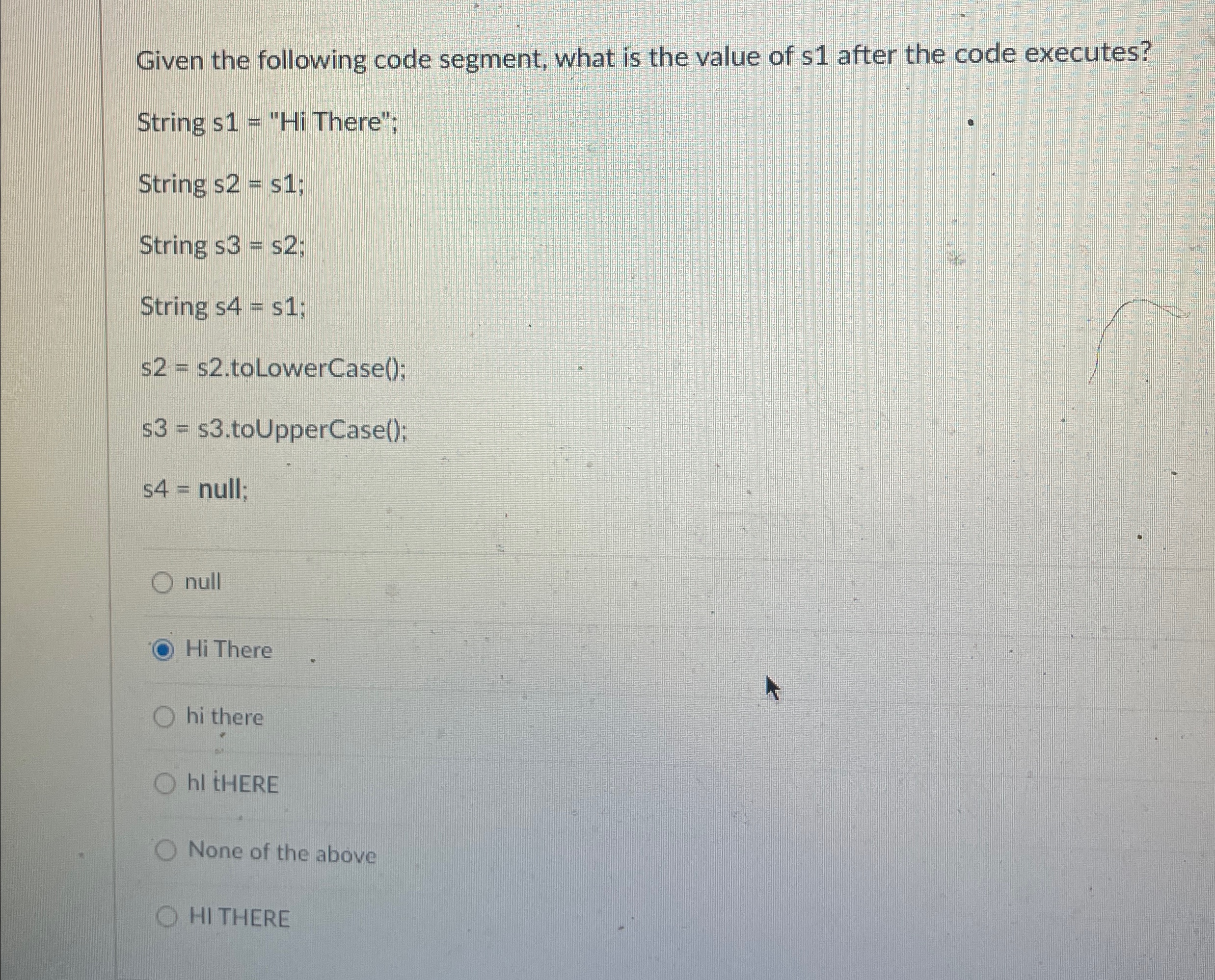 Given the following code segment, what is the