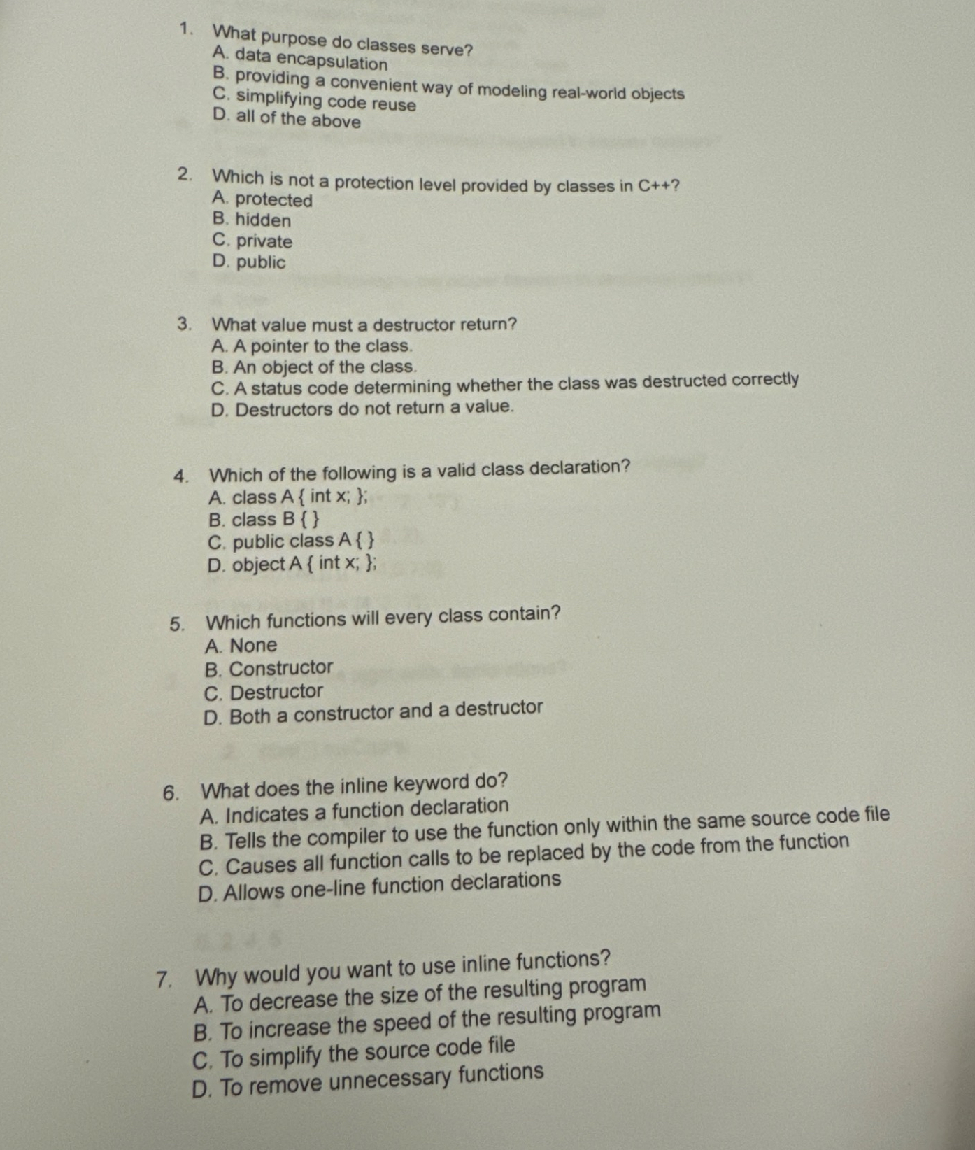 What purpose do classes serve? A . data