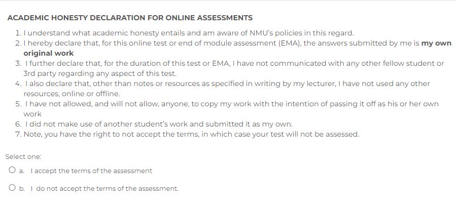 ACADEMIC HONESTY DECLARATION FOR ONLINE