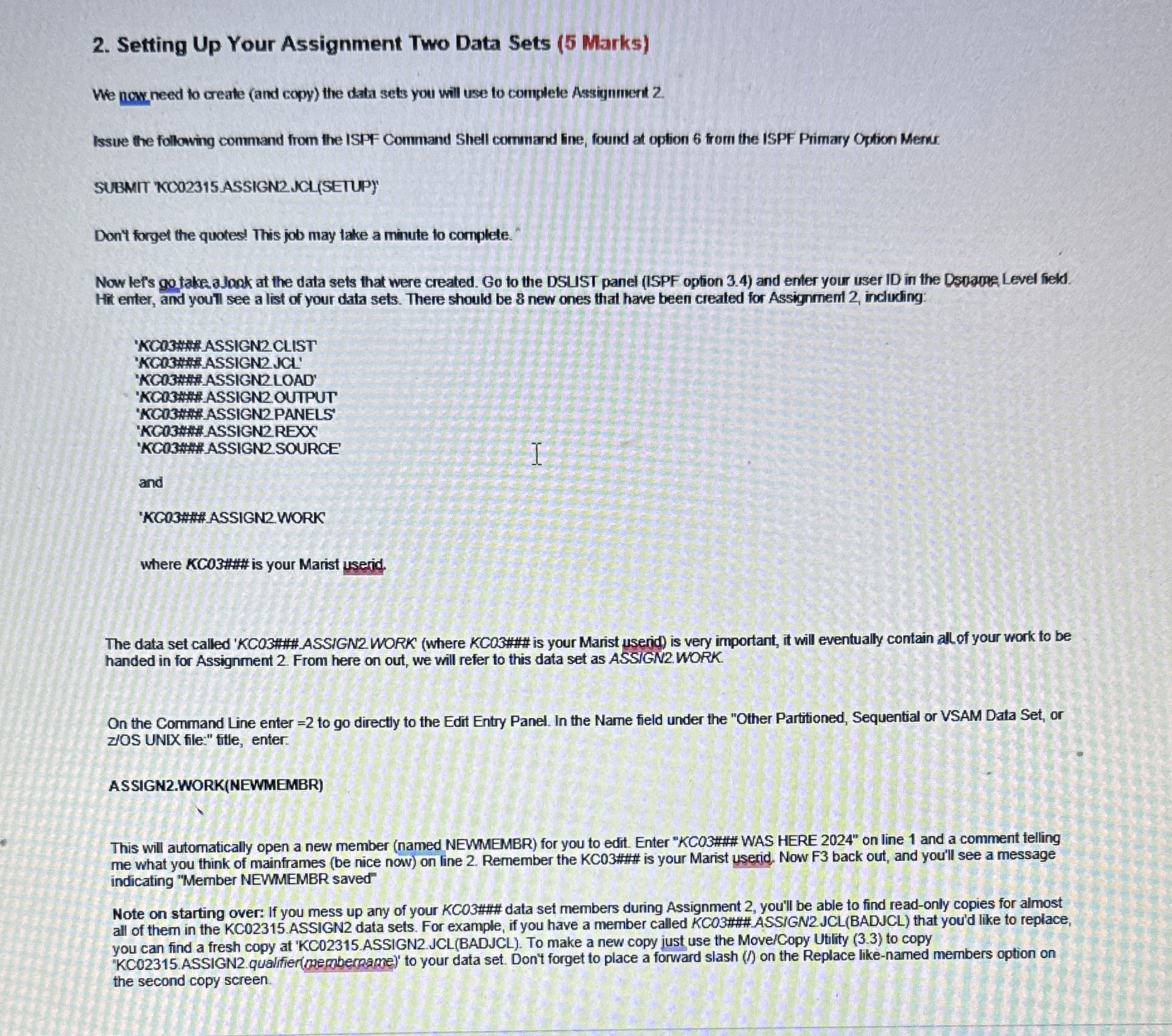 Setting Up Your Assignment Two Data Sets ( 5