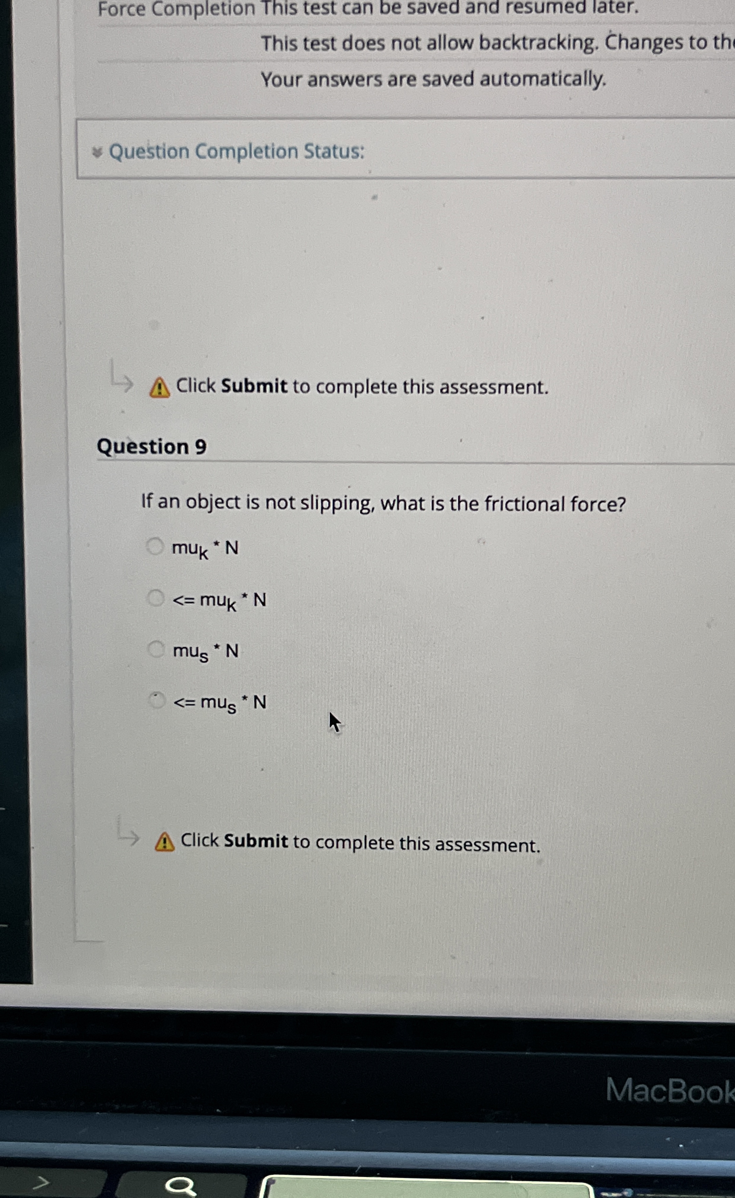 Force Completion This test can be saved and