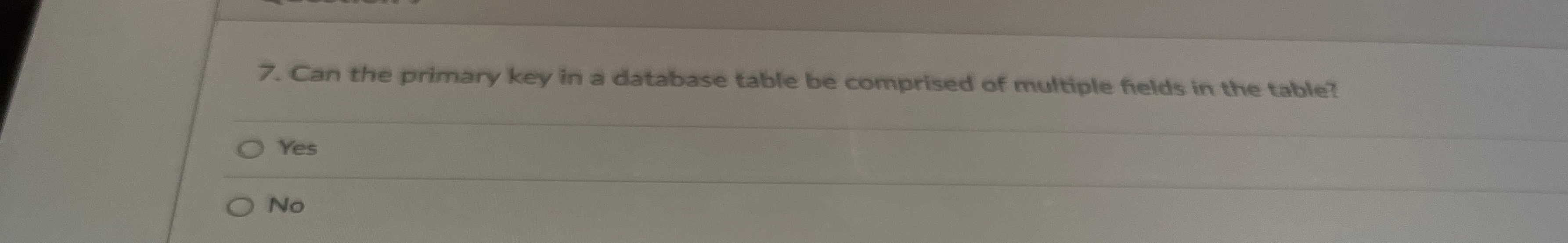 Can the primary key in a database table be