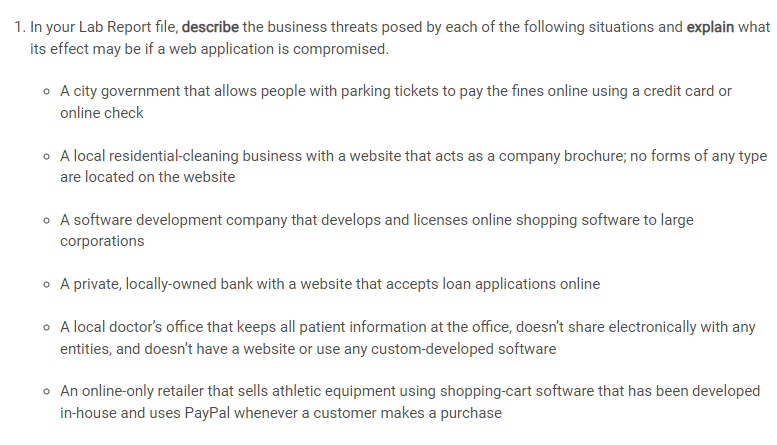 In your Lab Report file, describe the business