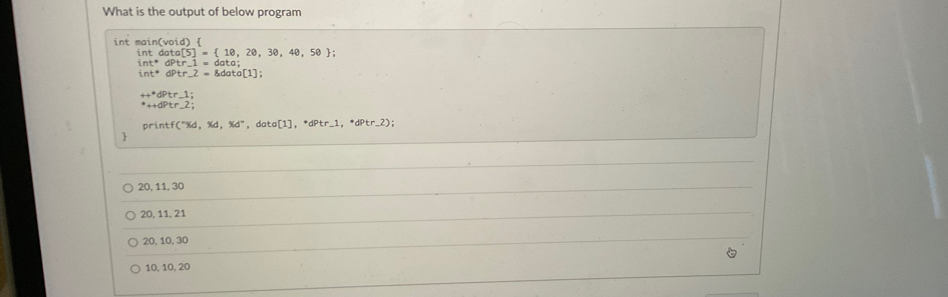 What is the output of below program 2 0 , 1 1 , 3
