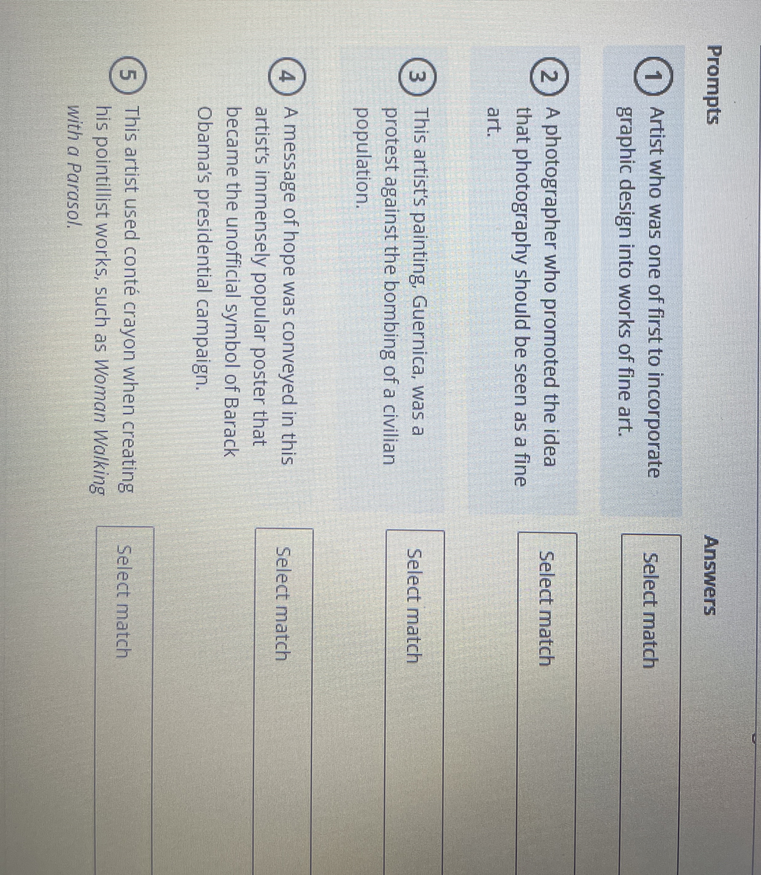 Prompts Answers ( 1 ) Artist who was one of first