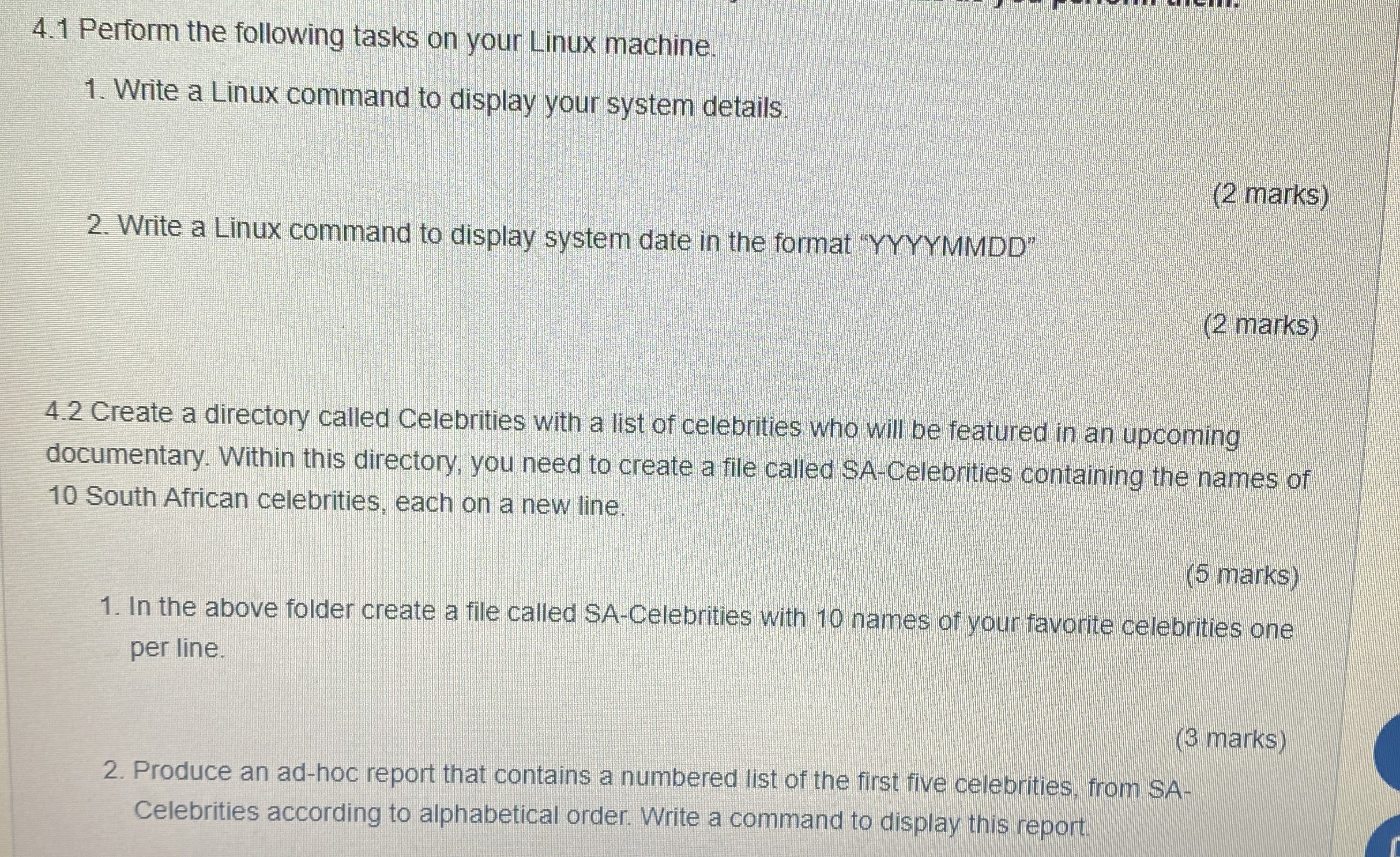 4 . 1 Perform the following tasks on your Linux